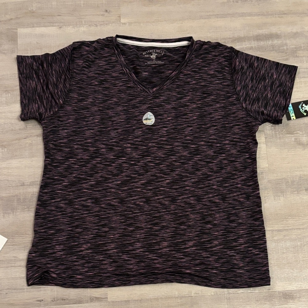 Beverly Hills Polo Club Black and Pink V-Neck Tee